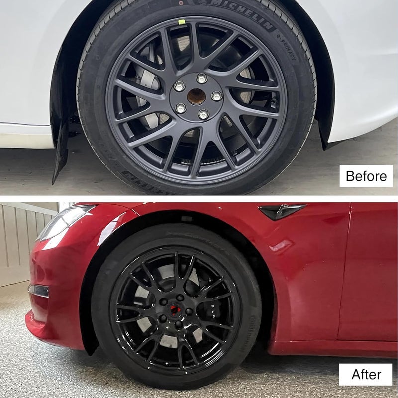 Tesheer Wheel Center Hub Cap Kit with Tesla Emble Brand Center Caps for Model 3 Model Y with 20 Lug Nut Covers (4PCS) (Red) - Image 4
